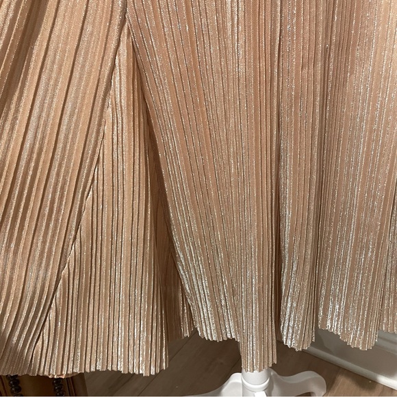 Anthropologie Maeve Ambra Pleated Rose Metallic Midi Skirt Size - Picture 9 of 12
